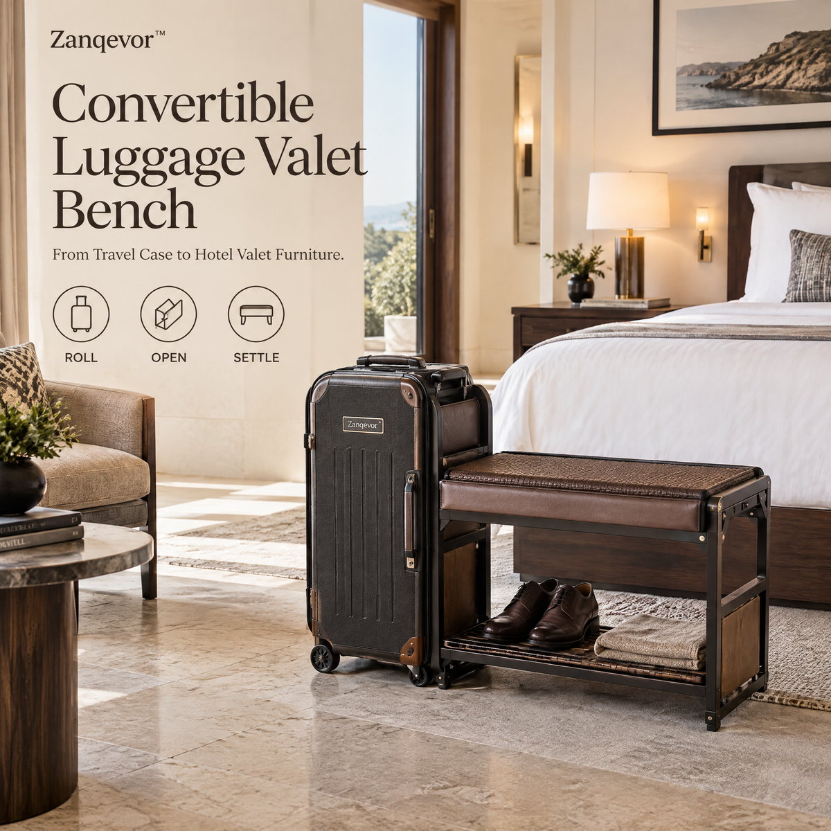 Zanqevor™ Convertible Luggage Valet Bench